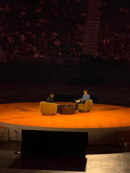 Sam Altman being interviewed on stage at Y Combinator Startup School 2026 at the Chase Center