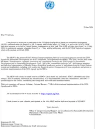 Vivian Liu's invitation to the 2026 UN High-Level Political Forum